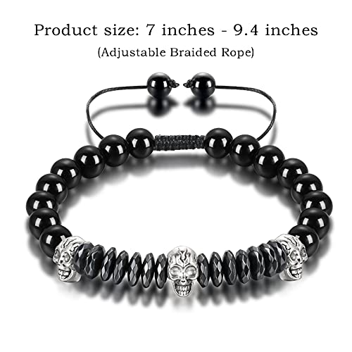 Skull Unisex Lava Stone Adjustable Crown Beaded Bracelet Set
