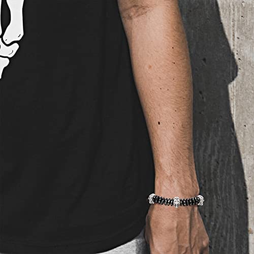 Skull Unisex Lava Stone Adjustable Crown Beaded Bracelet Set