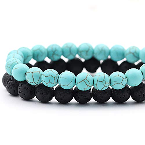 2PCS Natural Stone Sea Turtle Elastic Beads Bracelets