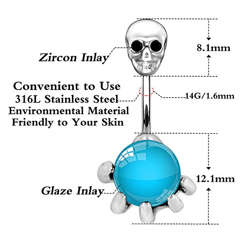 Surgical Steel Skull Navel Belly Button Ring