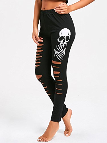 Cut Out Stretch Skull Print Leggings For Women