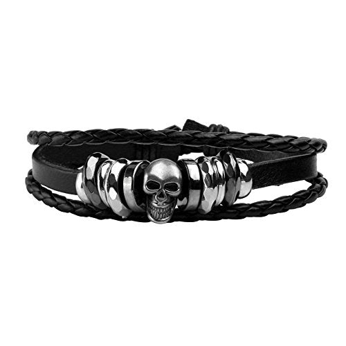 3 Pcs Unisex Braided Leather Skull Bracelet