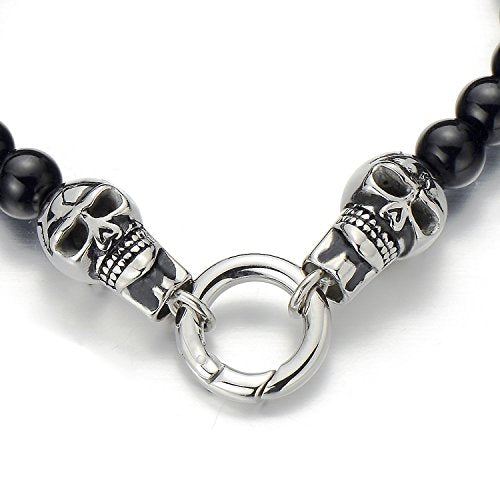 Skull Men Black Onyx Beads Bracelet
