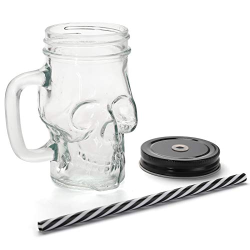 6 Pack 12 Oz Skull Mason Jar With Lids And Straws