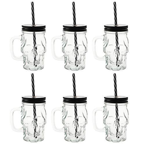 6 Pack 12 Oz Skull Mason Jar With Lids And Straws