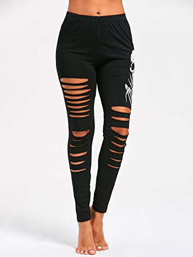 Cut Out Stretch Skull Print Leggings For Women