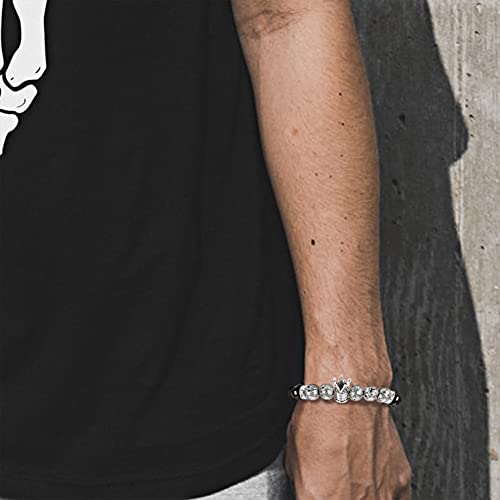 Skull Unisex Lava Stone Adjustable Crown Beaded Bracelet Set