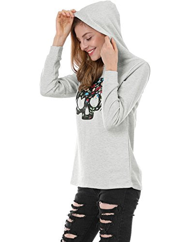Women Floral Skull Print Pullover Hoodie Sweatshirt