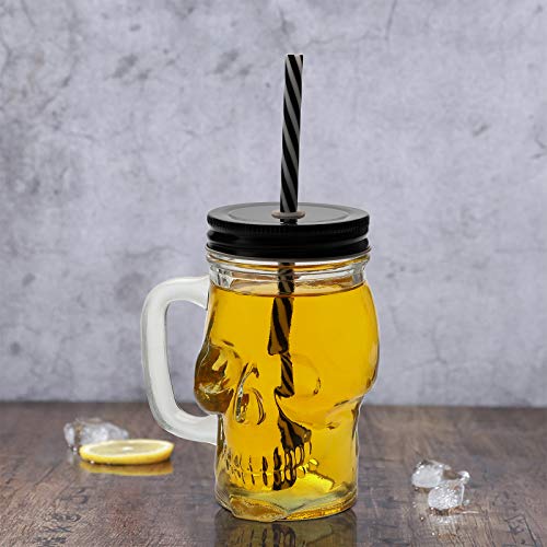 6 Pack 12 Oz Skull Mason Jar With Lids And Straws