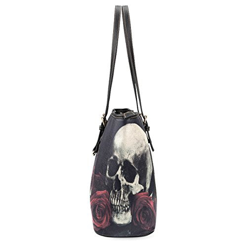 Rose Skull Women Leather Tote Shoulder Bag