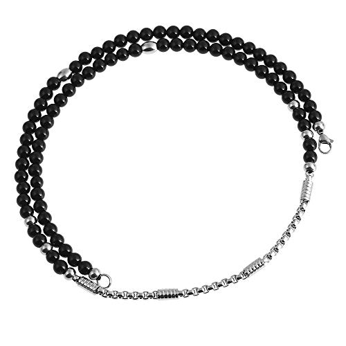 Black Natural Agate Stone Stainless Steel Sea Turtle Pendant Necklace