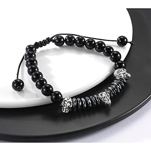 Skull Unisex Lava Stone Adjustable Crown Beaded Bracelet Set