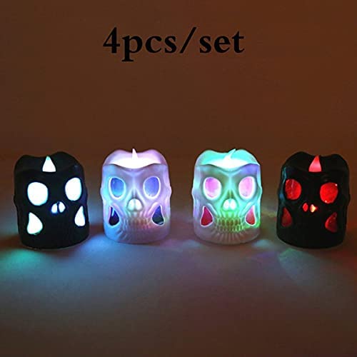 Set of 4 LED Light Up Skull Shaped Flameless Candles