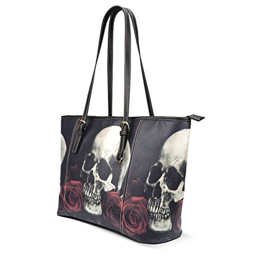 Rose Skull Women Leather Tote Shoulder Bag