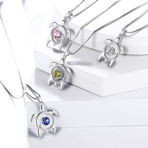 Spiral 925 Sterling Silver Sea Turtle Birthstone Necklace