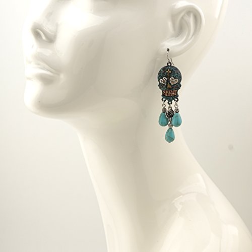Stone Dangling Sugar Skull Fish Hook Earrings