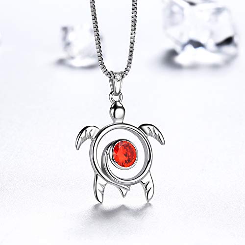 Spiral 925 Sterling Silver Sea Turtle Birthstone Necklace
