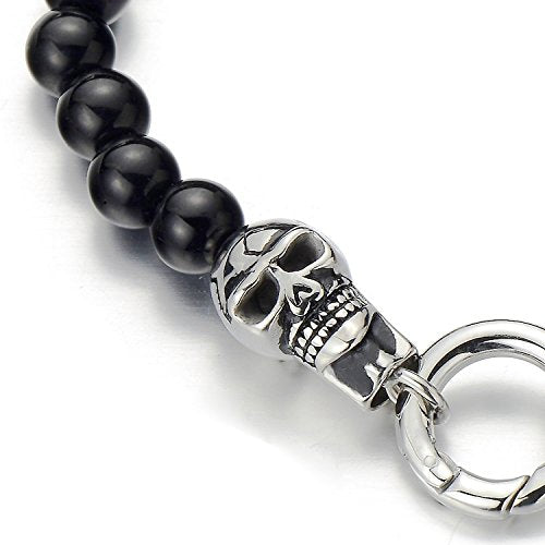Skull Men Black Onyx Beads Bracelet