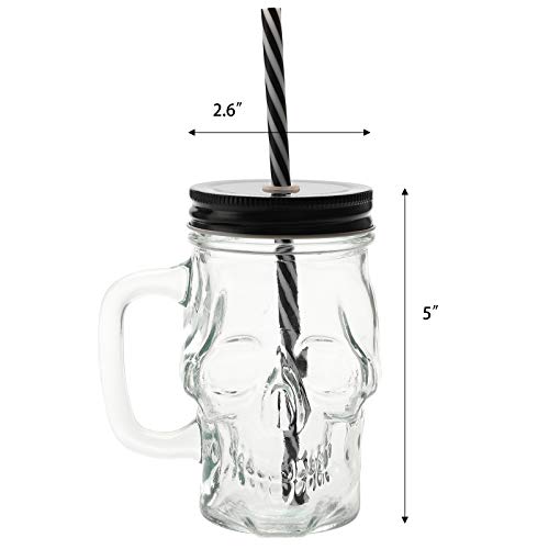 6 Pack 12 Oz Skull Mason Jar With Lids And Straws