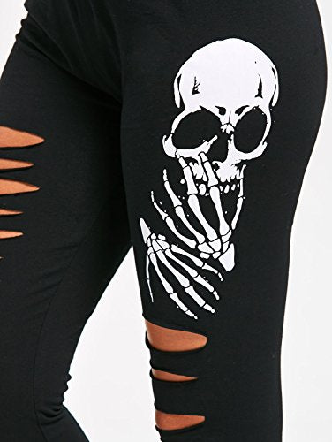 Cut Out Stretch Skull Print Leggings For Women