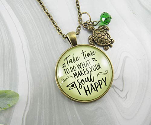 Handmade 24" Turtle Take Time to Make Soul Happy Necklace