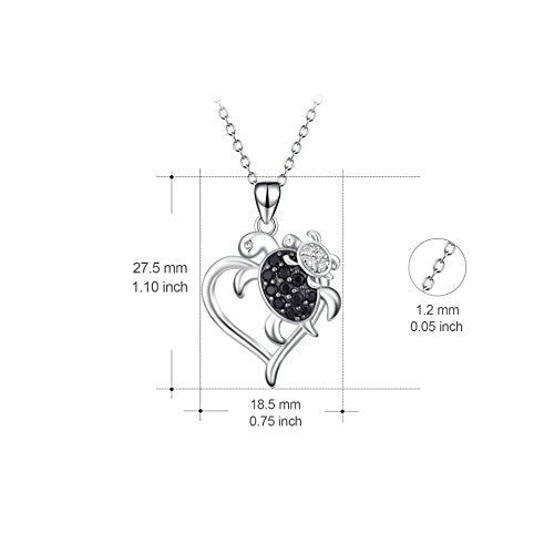 Sterling Silver Mom and Child Sea Turtle Heart Pendant Necklace,