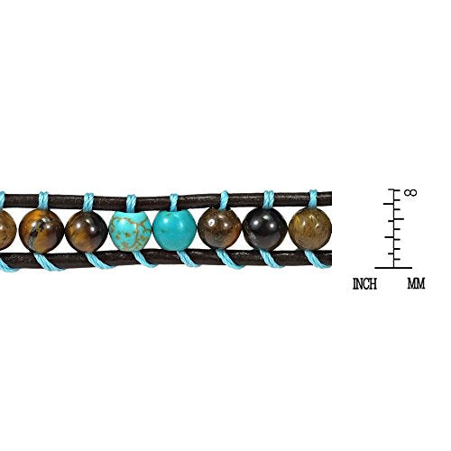 Ocean Sea Turtle Simulated Turquoise and Tiger's Eye Double Wrap Leather Bracelet