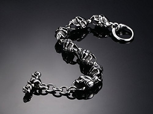 Stainless Steel Gothic Skull Link Bracelets for Men, 8.26"