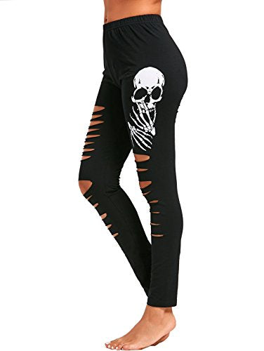 Cut Out Stretch Skull Print Leggings For Women