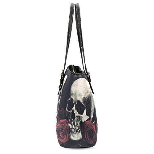 Rose Skull Women Leather Tote Shoulder Bag