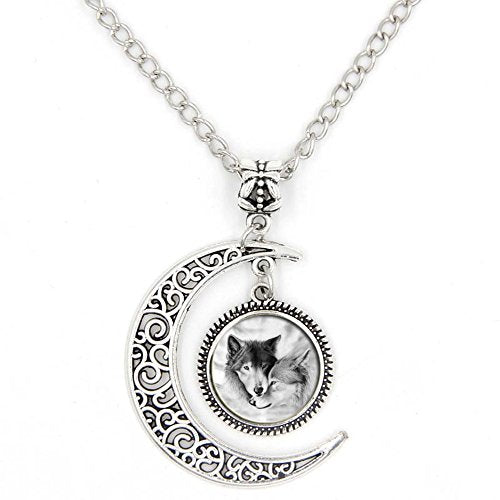 Men and Women Crescent Wolf Necklace