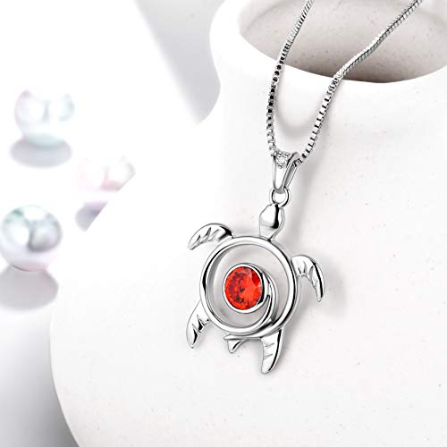 Spiral 925 Sterling Silver Sea Turtle Birthstone Necklace