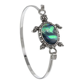 Silvertone and Abalone Sea Turtle Bangle Bracelet