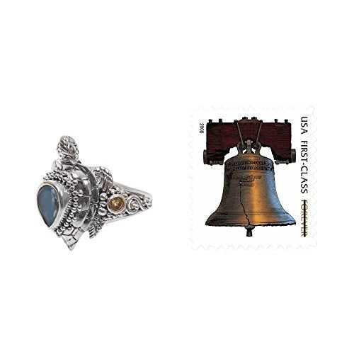 Multi Gem .925 Sterling Silver Ocean Life Sea Turtle Enchantment Ring