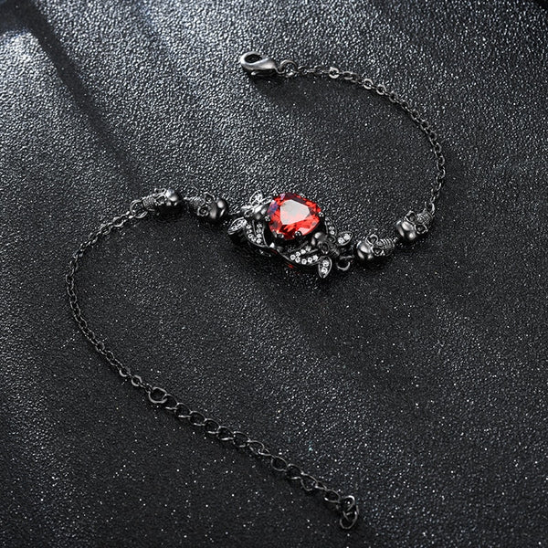 3PCS Fashion Skull Necklace Bracelet Ring Crystal Zirconia Set