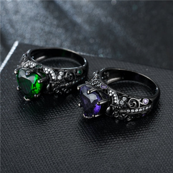 3PCS Fashion Skull Necklace Bracelet Ring Crystal Zirconia Set