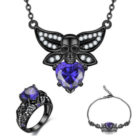 3PCS Fashion Skull Necklace Bracelet Ring Crystal Zirconia Set