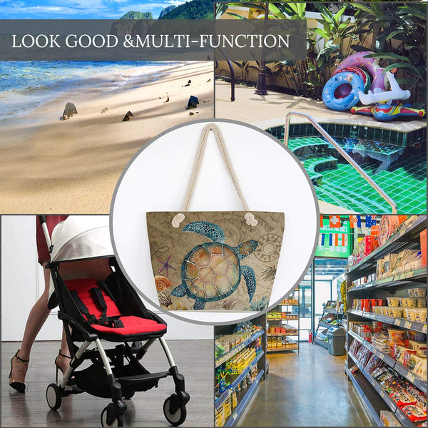 Large Canvas Sea Turtle Tote Bag