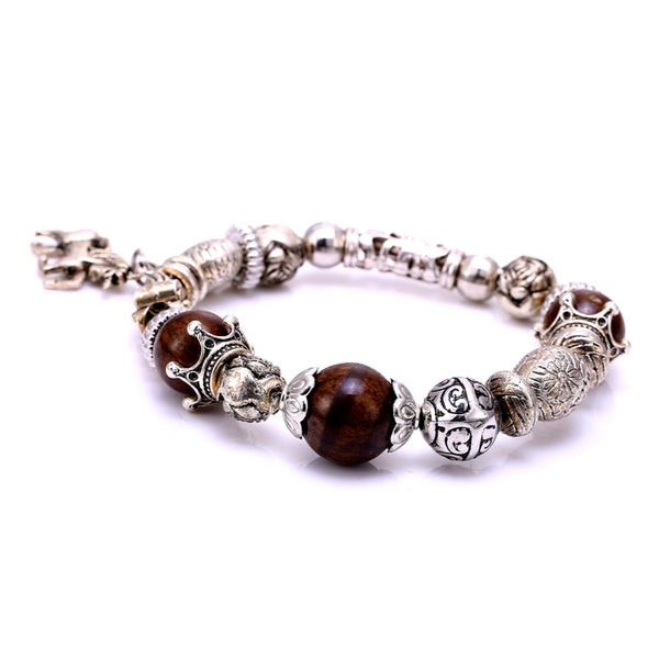 Vintage Natural Stone Silver Elastic Horse Bracelet