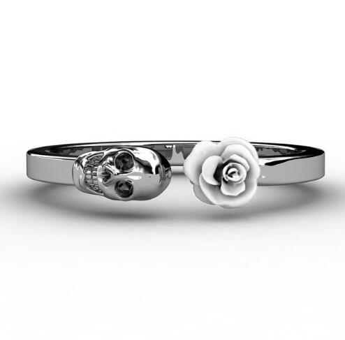 Stainless Steel Rose Skull Womens Ring