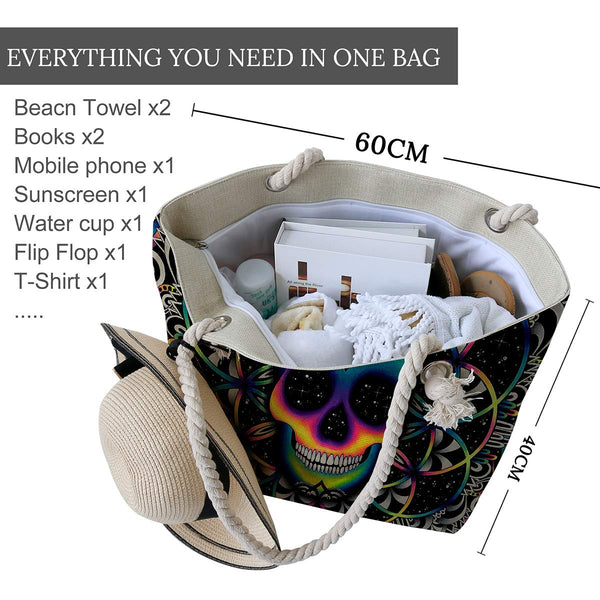 Large Canvas Skull Tote Bag