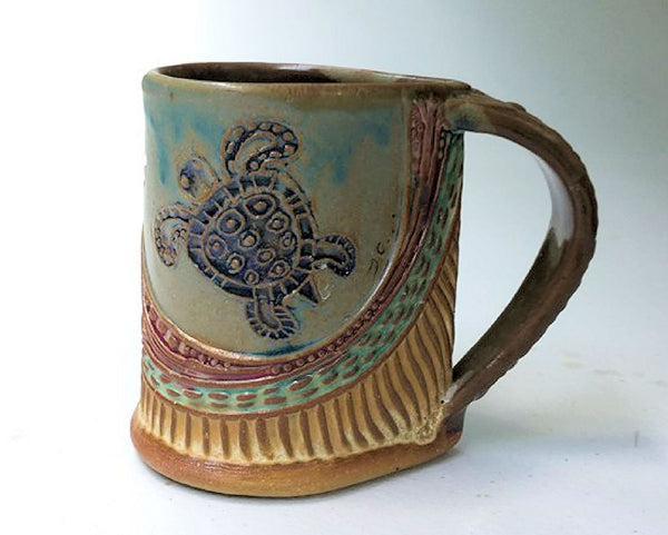 Sea Turtle Handmade Stoneware Pottery Mug 12 oz