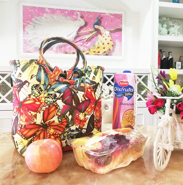 Large Reusable Insulated Neoprene Butterfly Lunch Tote Bag