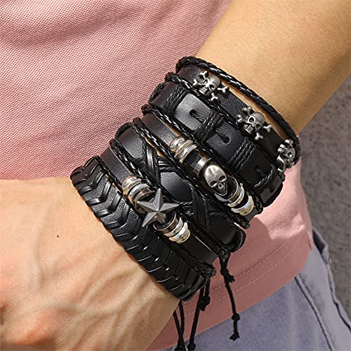 6 PCS BRAIDED SKULL WRISTBAND BRACELET
