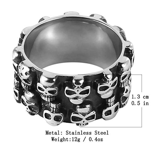 Stainless Steel Men Black and Silver Skull Heads Ring