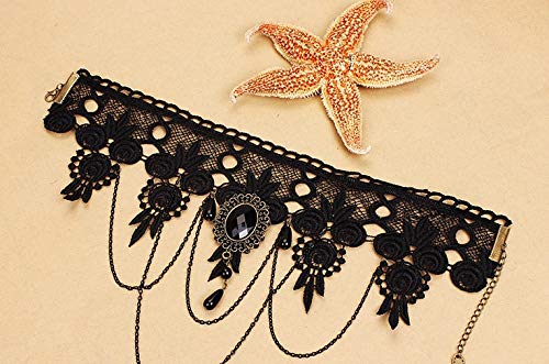 Vintage Black Lace Gothic Choker Necklace and Earrings Set