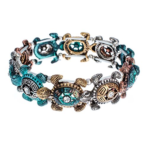 Sea Turtle Stretch Bracelet Two-Tone Patina Finish