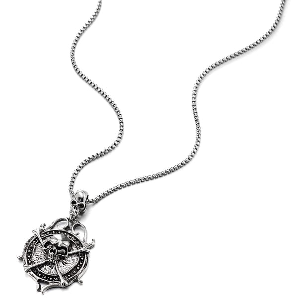 Circle Bone Skull Pendant Necklace