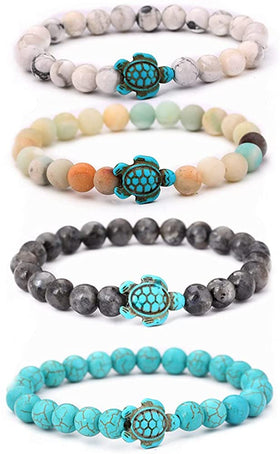 4PCS NATURAL STONE ELASTIC SEA TURTLES BEADS BRACELETS