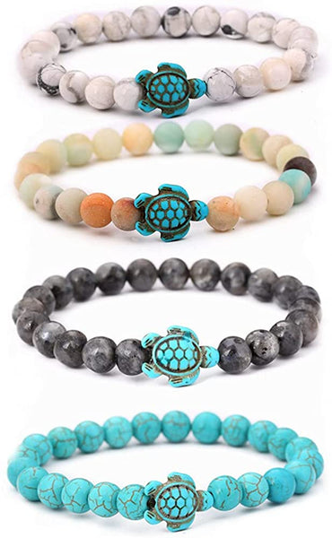 4PCS NATURAL STONE ELASTIC SEA TURTLES BEADS BRACELETS